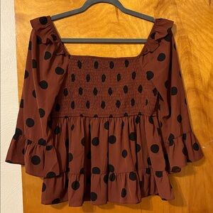 Lulu's Brown and Black Polka Dot Blouse